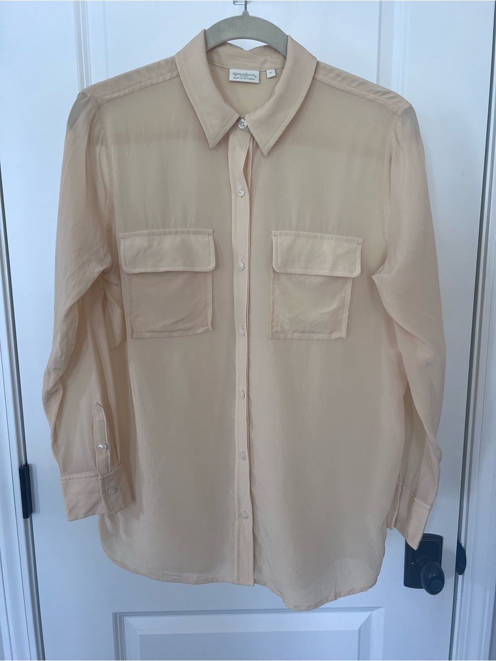 Spartina 449 Nude/ Peach Color Silk Button Down Shirt Size Small